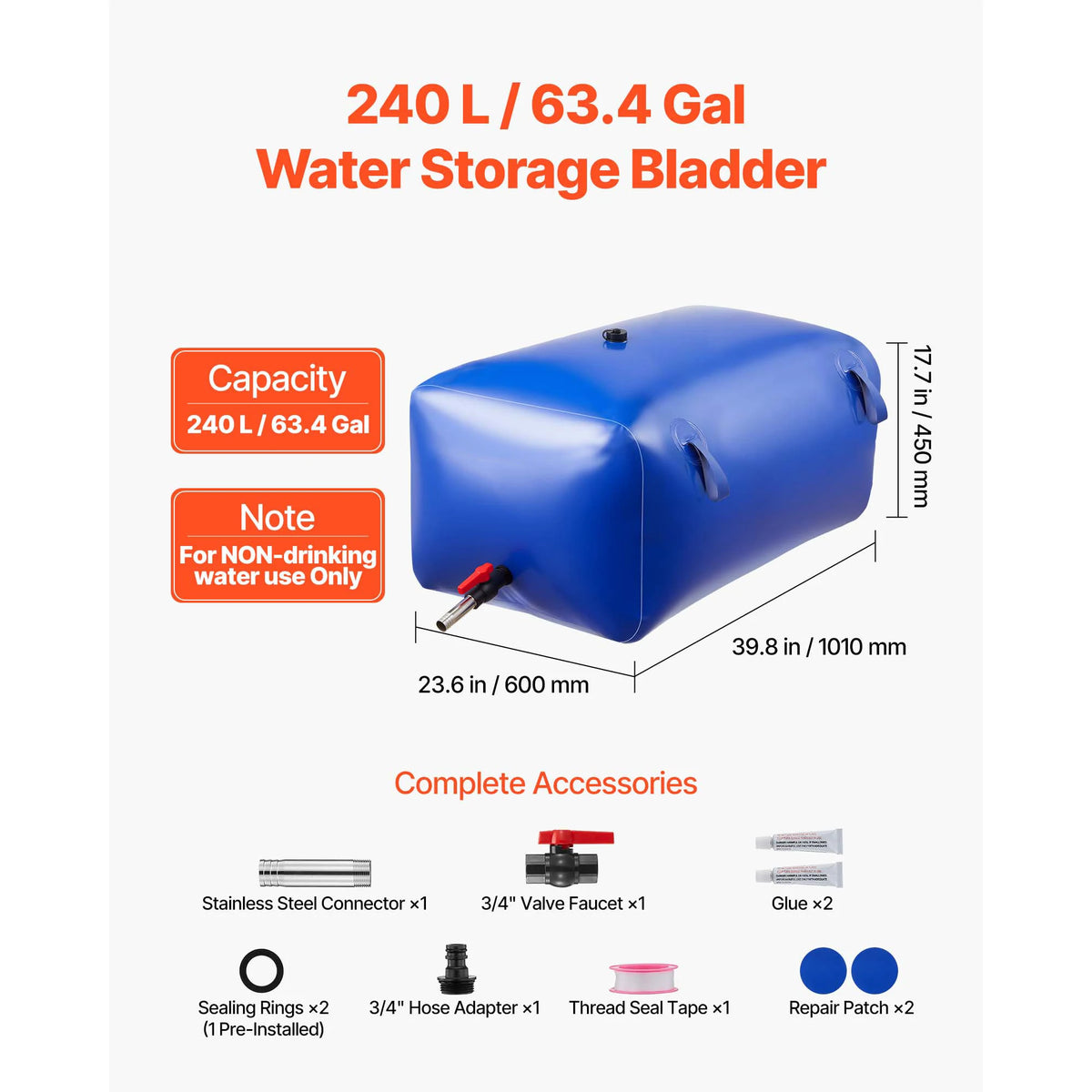 SucceBuy Water Storage Bladder TPU Soft Water Bag Portable & Collapsible Water Storage Containers for Camping Irrigation Outdoor