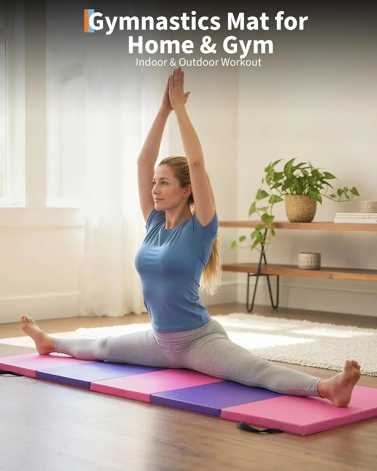 4-Fold Gymnastics Mat 6.2 * 2.6 Ft *2-Inch Thick Leather Surface Floor Mat for Home Gym, Yoga, Pilates, Aerobics & Martial Arts Training