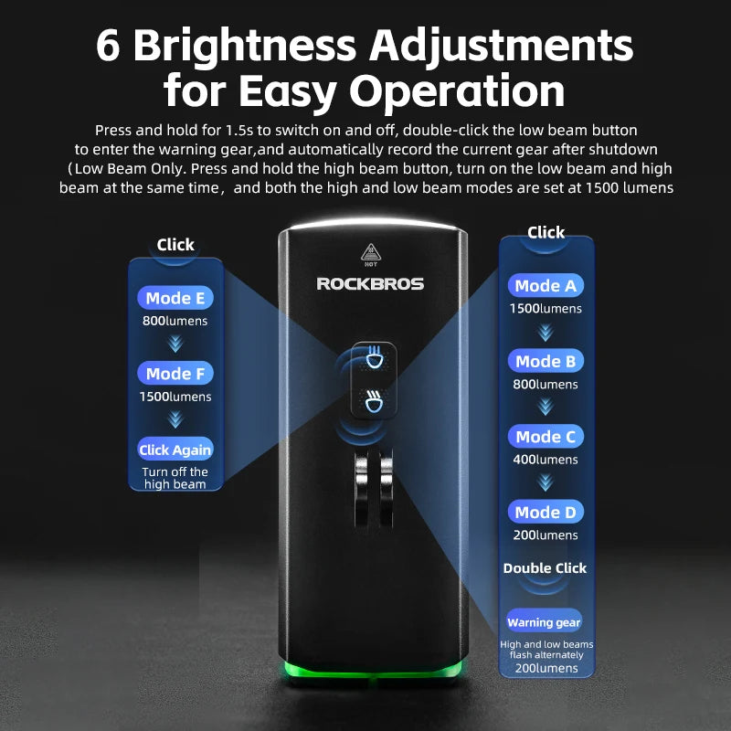ROCKBROS 3000LM Bike Light 10000mAH Flashlight High-Low Beam Bicycle Front Light Powerbank Waterproof MTB Road Cycling Headlight