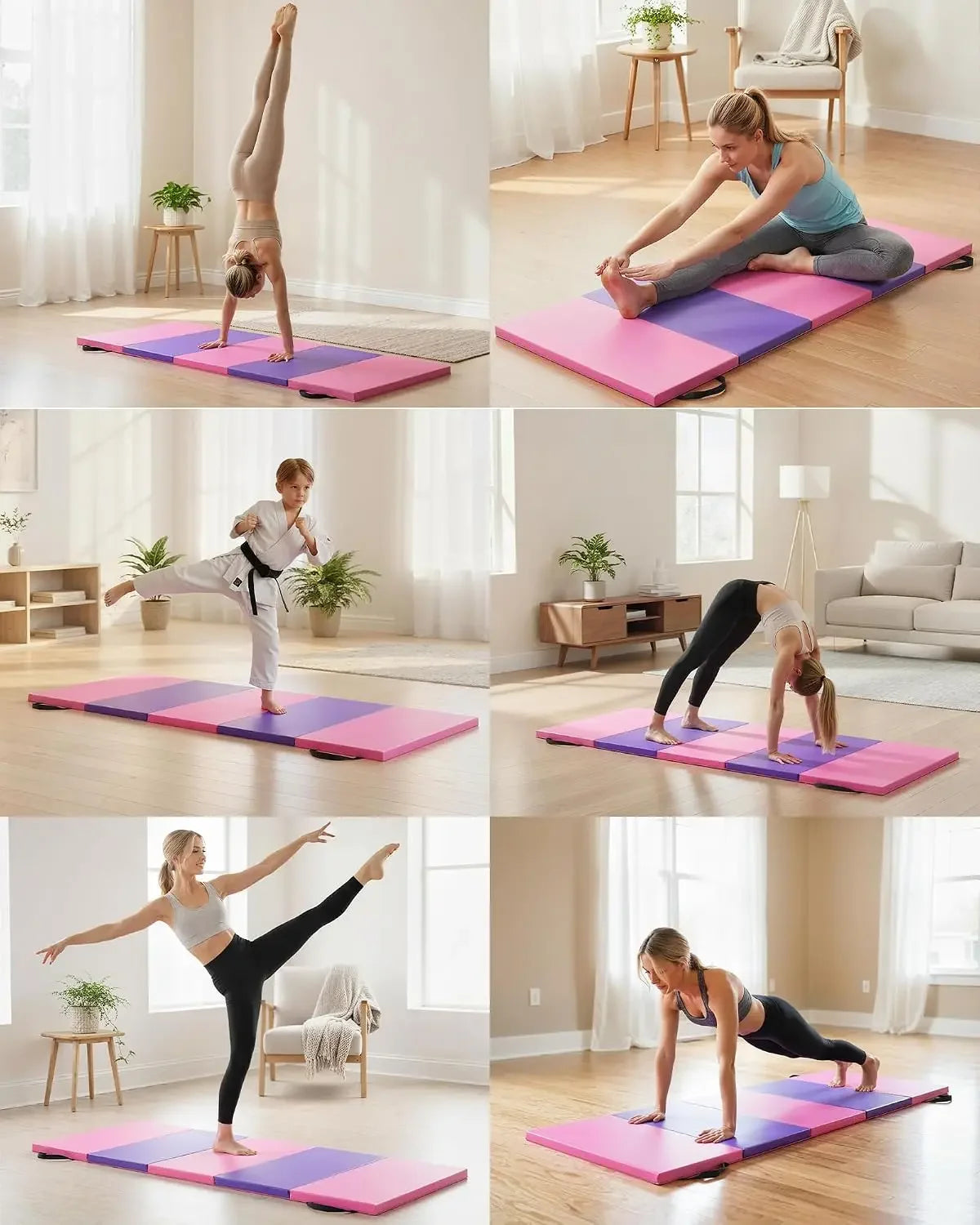 4-Fold Gymnastics Mat 6.2 * 2.6 Ft *2-Inch Thick Leather Surface Floor Mat for Home Gym, Yoga, Pilates, Aerobics & Martial Arts Training