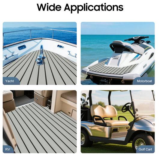 Self-Adhesive Boat Deck Mat 94.5"x35.4" Waterproof EVA Foam with Anti-Slip Teak Look Easy to Cut for RV Floor Yacht Gym Marine