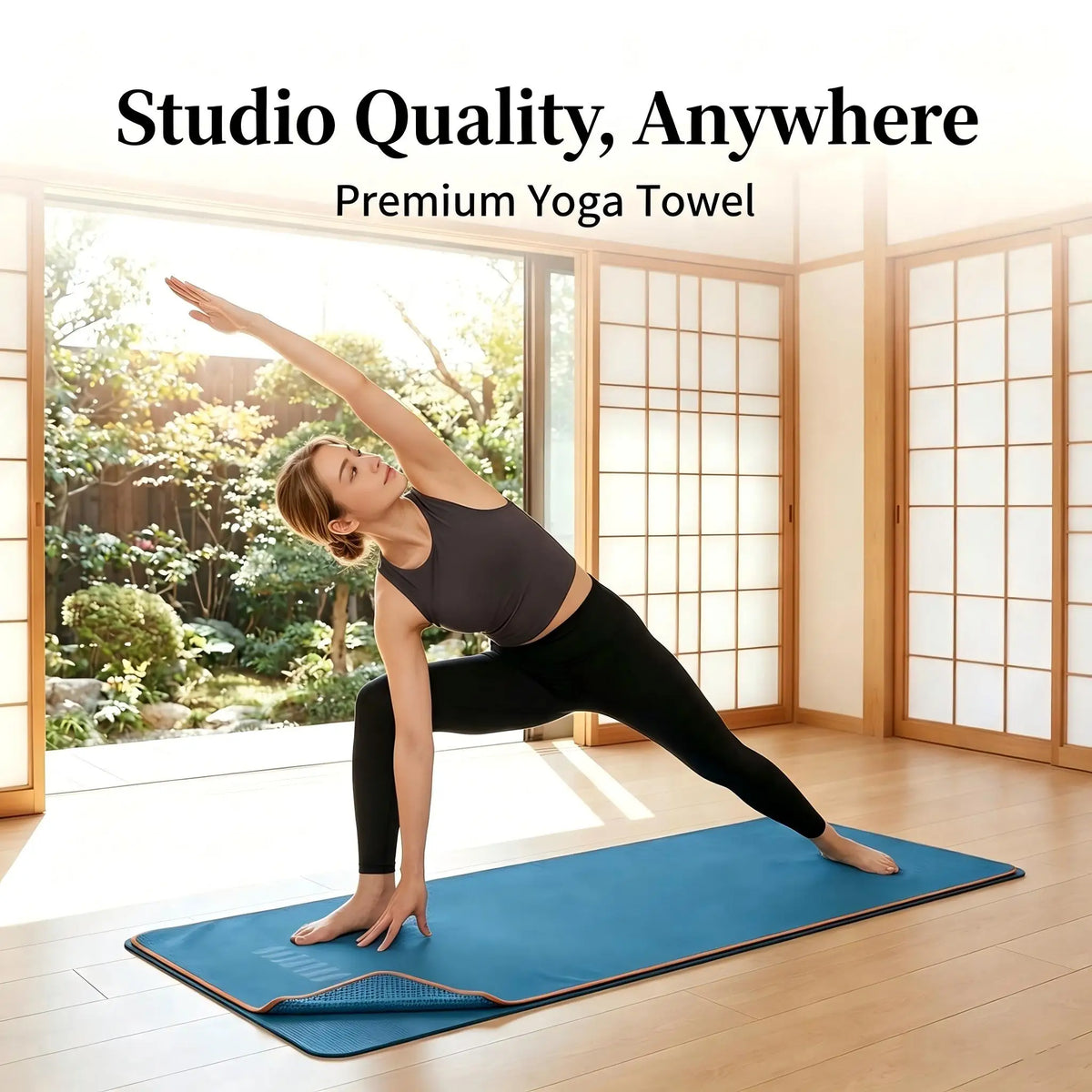 HAPBEAR Non Slip Yoga Mat Towel with Grip Dots & Corner Pockets, 72" x 24" Hot Yoga Towel - Super Absorbent Quick Dry Microfiber Yoga Towel for Hot Yoga, Bikram, Pilates and Gym Workout