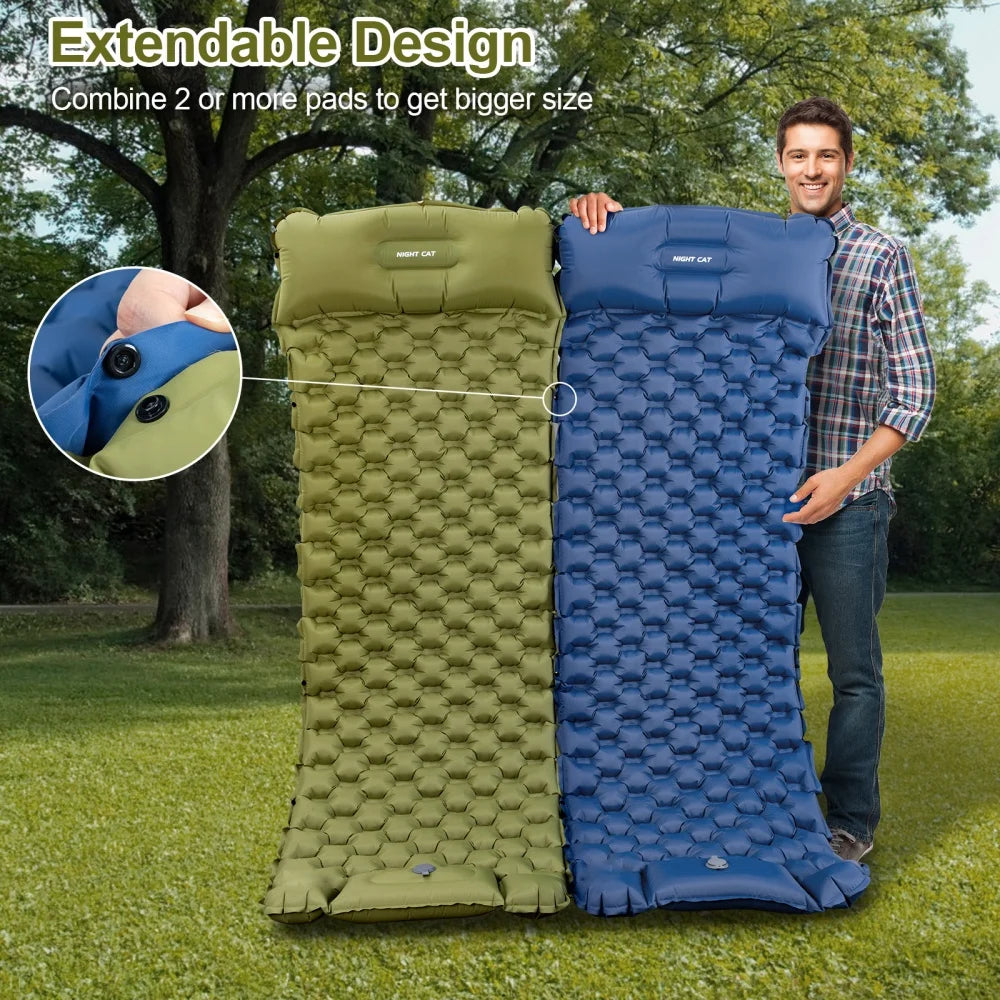 Night Cat Inflatable Sleeping Pad With Pillow And Foot Pump