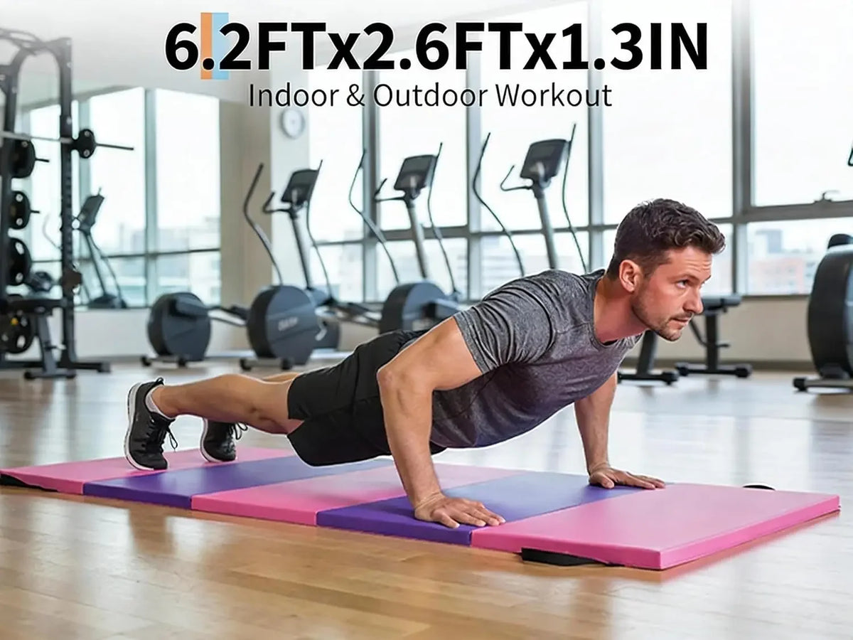 4-Fold Gymnastics Mat 6.2 * 2.6 Ft *2-Inch Thick Leather Surface Floor Mat for Home Gym, Yoga, Pilates, Aerobics & Martial Arts Training