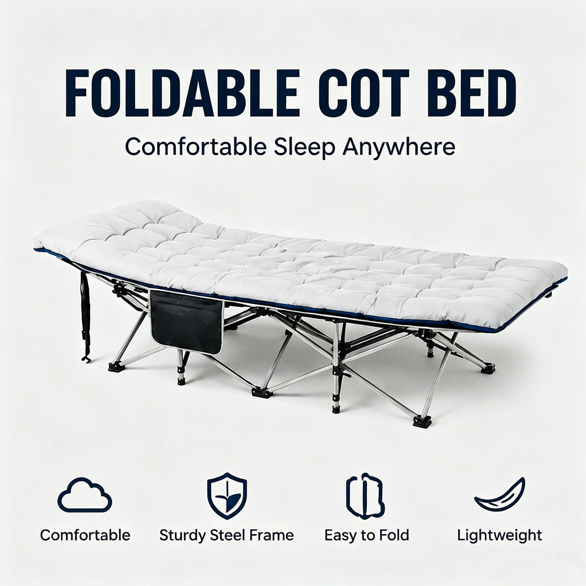 Portable Folding Camping Cot With Thick Padded Mattress For Comfortable Rest