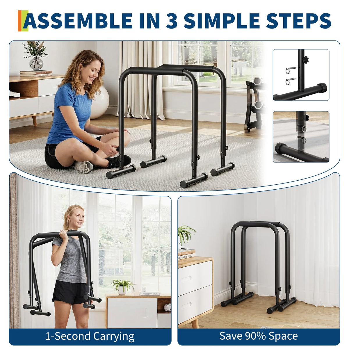 Adjustable Dip Bars with 3 Level Height 32 to 36 inch, 440 lbs Heavy Duty Steel Parallel Push Up Stand, Portable Calisthenics Station for Home Gym Strength Training